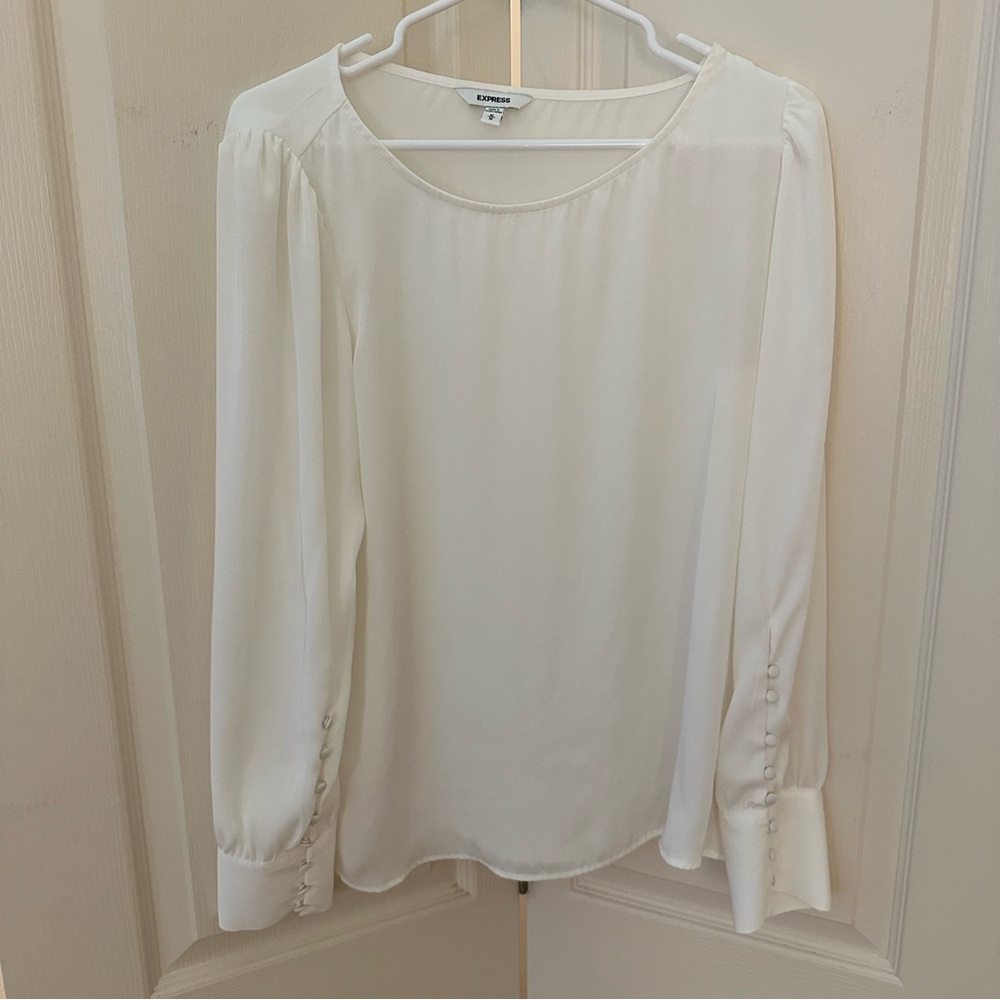 Express Women's Cream Blouse with Button Detail